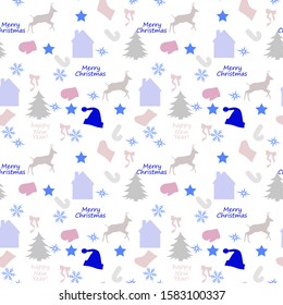 Christmas seamless pattern with christmas tree and snowflakes, vector background