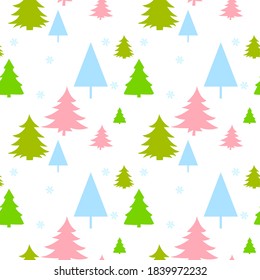 Christmas seamless pattern with christmas tree and snowflakes, vector background.Design template for wallpaper,fabric,wrapping,textile