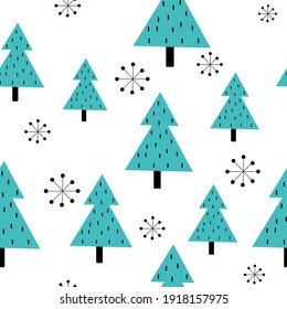 Christmas seamless pattern with Christmas tree with snowflakes on white background,christmas vector.