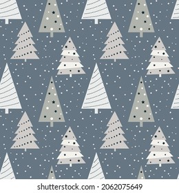 Christmas seamless pattern with christmas tree and snowflakes. Can be used for fabric, wrapping paper, scrapbooking, textile, poster, banner and other christmas design. Flat style.