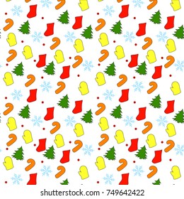 Christmas seamless pattern with christmas tree and snowflakes, vector background