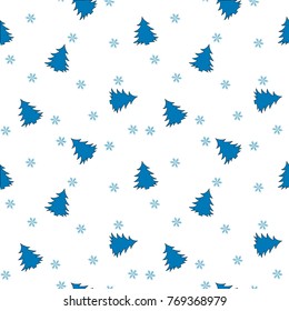 Christmas seamless pattern with christmas tree and snowflakes, vector background