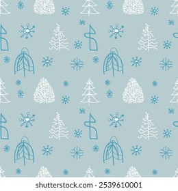 Christmas seamless pattern with christmas tree and snowflakes.Simple minimalistic background for web, pint, wallpaper, wrapping paper, textile, scrapbooking.