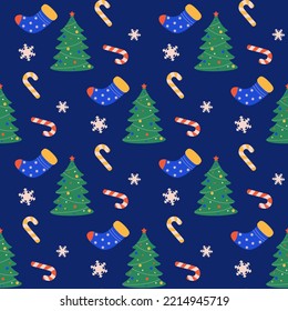 christmas seamless pattern with tree and socks