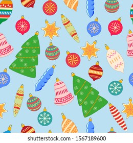 Christmas seamless pattern with Christmas tree toys.Can be used as wrapping paper or to decorate Christmas gifts.