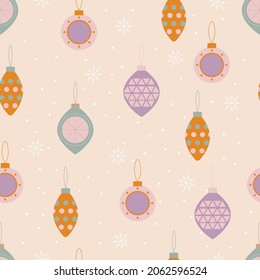 Christmas seamless pattern with Christmas tree toys.