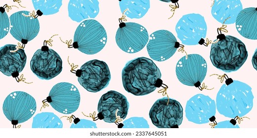 Weihnachtsnahtloses Muster mit Baumspielzeug in Vektorgrafik. Stilvoller Hintergrund, Druck, Design
