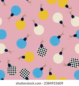 Christmas seamless pattern with tree toys in vector. Stylish background, print, design