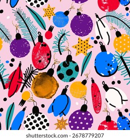 Navidades sin patrón con juguetes de árbol en Vector. Fondo elegante, impresión, diseño