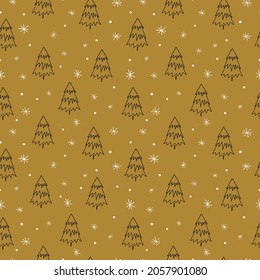 Christmas Seamless Pattern.Fir Trees Arranged Chaotically. Vector Illustration