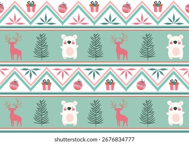 Navidades sin patrón con árboles ciervos y decoraciones festivas de vacaciones