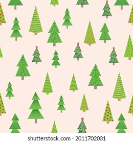 Christmas seamless pattern with Christmas trees of different sizes, forest. Christmas wrapping paper.