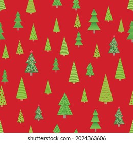 Christmas seamless pattern with Christmas trees of different sizes, forest. Christmas wrapping paper.