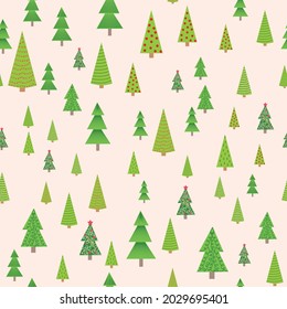 Christmas seamless pattern with Christmas trees of different sizes, forest. Christmas wrapping paper.