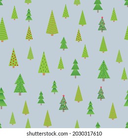 Christmas seamless pattern with Christmas trees of different sizes, forest. Christmas wrapping paper.