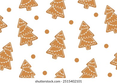 Christmas seamless pattern of Christmas trees gingerbreads on white background. Christmas background. Christmas ornaments.