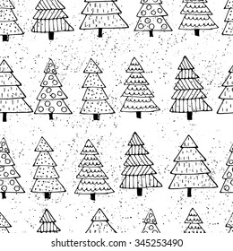 Christmas seamless pattern with Christmas Trees. Handdrawn illustration made in Vector. Can be used for wallpapers, pattern fills, web page backgrounds, surface textures, textile.