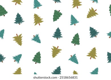 Christmas seamless pattern of Christmas trees on white background. Christmas background. Christmas paper.