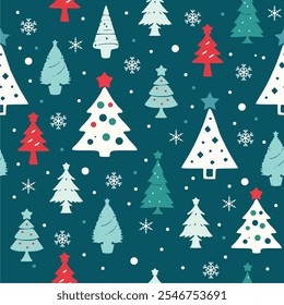 Christmas seamless pattern. christmas trees on green background. Design for winter holidays season. wrapping papers. Vector illustration
