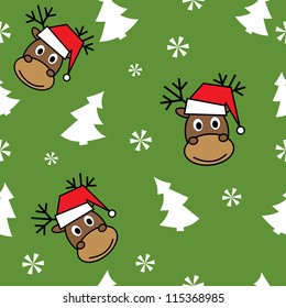 Christmas seamless pattern with Christmas trees and reindeer