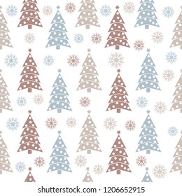Christmas seamless pattern with Christmas trees and snowflakes. Christmas background. Christmas wrapping. Flat design