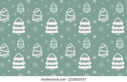 Navidad sin fisuras con árboles y copos de nieve. Ilustraciones de contorno, composición festiva para el Año Nuevo.