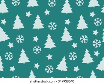 Christmas seamless pattern with Christmas trees, snowflakes and stars.