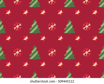 Christmas seamless pattern with Christmas trees, snowflakes and stars. Vector illustration.