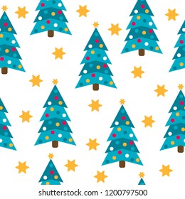 Christmas seamless pattern with Christmas trees and stars for Christmas background,  wrapping paper, print. Vector