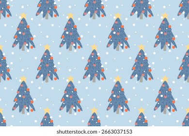 Weihnachten nahtloses Muster mit Weihnachtsbäumen Sterne und Schneeflocken	