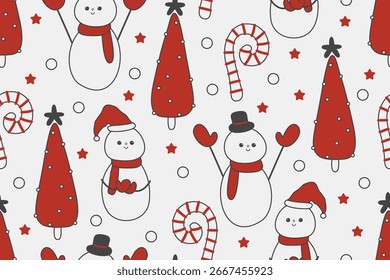 christmas seamless pattern with christmas trees stars animal and snowman