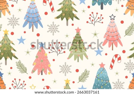 christmas seamless pattern with christmas trees stars and snowflakes	