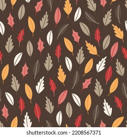 Christmas seamless pattern with various leaves. Winter botanical background. Vector illustration