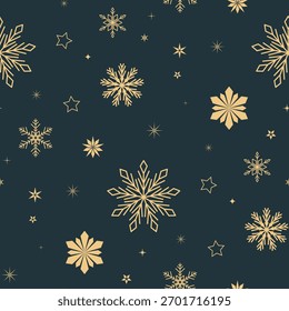 christmas seamless pattern with various snowflakes on deep background 