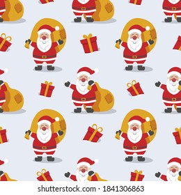 Christmas seamless pattern, vector background, Santa Claus with gifts