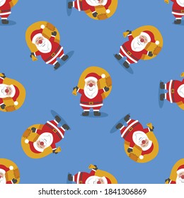 Christmas seamless pattern, vector background, Santa Claus with gifts