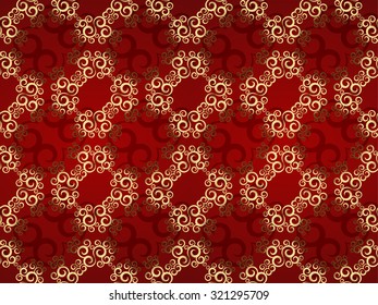 Christmas seamless pattern vector background  from multicolored snowflakes and shapes ornaments on red background for wrapping paper ,textile or card