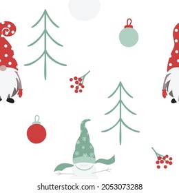 Christmas seamless pattern vector, cute Scandinavian gnome repeat pattern