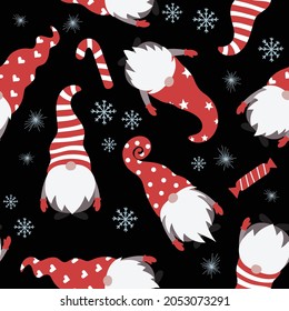 Christmas seamless pattern vector, cute Scandinavian gnome repeat pattern