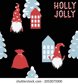 Christmas seamless pattern vector, cute Scandinavian gnome repeat pattern