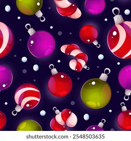 Christmas seamless pattern of vector decorated balls