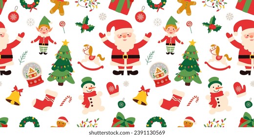 Christmas seamless pattern. Vector flat design for postcard, wallpaper, poster, banner, packaging.