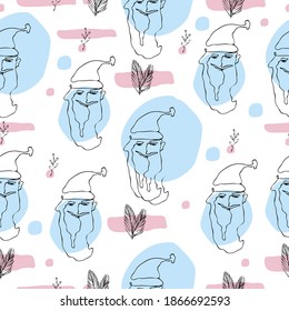 Christmas seamless pattern vector illustration one line santa claus