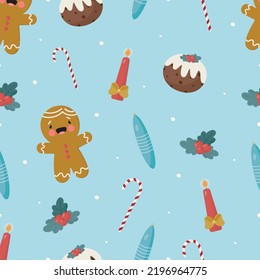 Christmas seamless pattern. Vector illustration. For card, posters, banners, printing on the pack, printing on clothes, fabric, wallpaper.