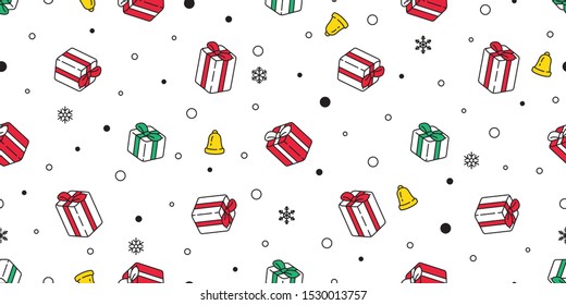 Christmas seamless pattern vector Santa Claus hat snow snowflake gift box scarf isolated repeat wallpaper tile background gift wrap paper doodle design