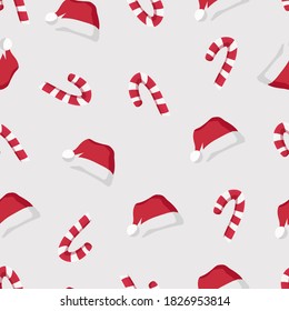 Christmas seamless pattern vector Santa Claus hat and sweet candy on white background