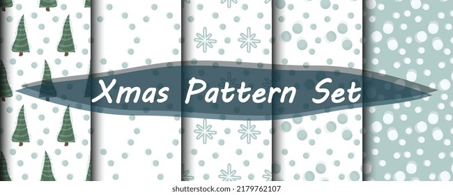 Christmas seamless pattern vector set with fir tree and snowflakes