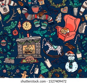 Christmas seamless pattern. Vector sketch background