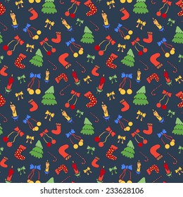 Christmas seamless pattern - vector xmas texture made of colorful christmas objects