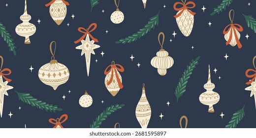Navidades sin patrón en estilo vintage para el papel de embalaje, embalaje festivo y decoración de vacaciones
